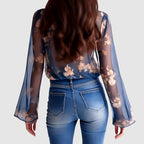Celeste - Women’s Sheer Floral V-Neck Blouse