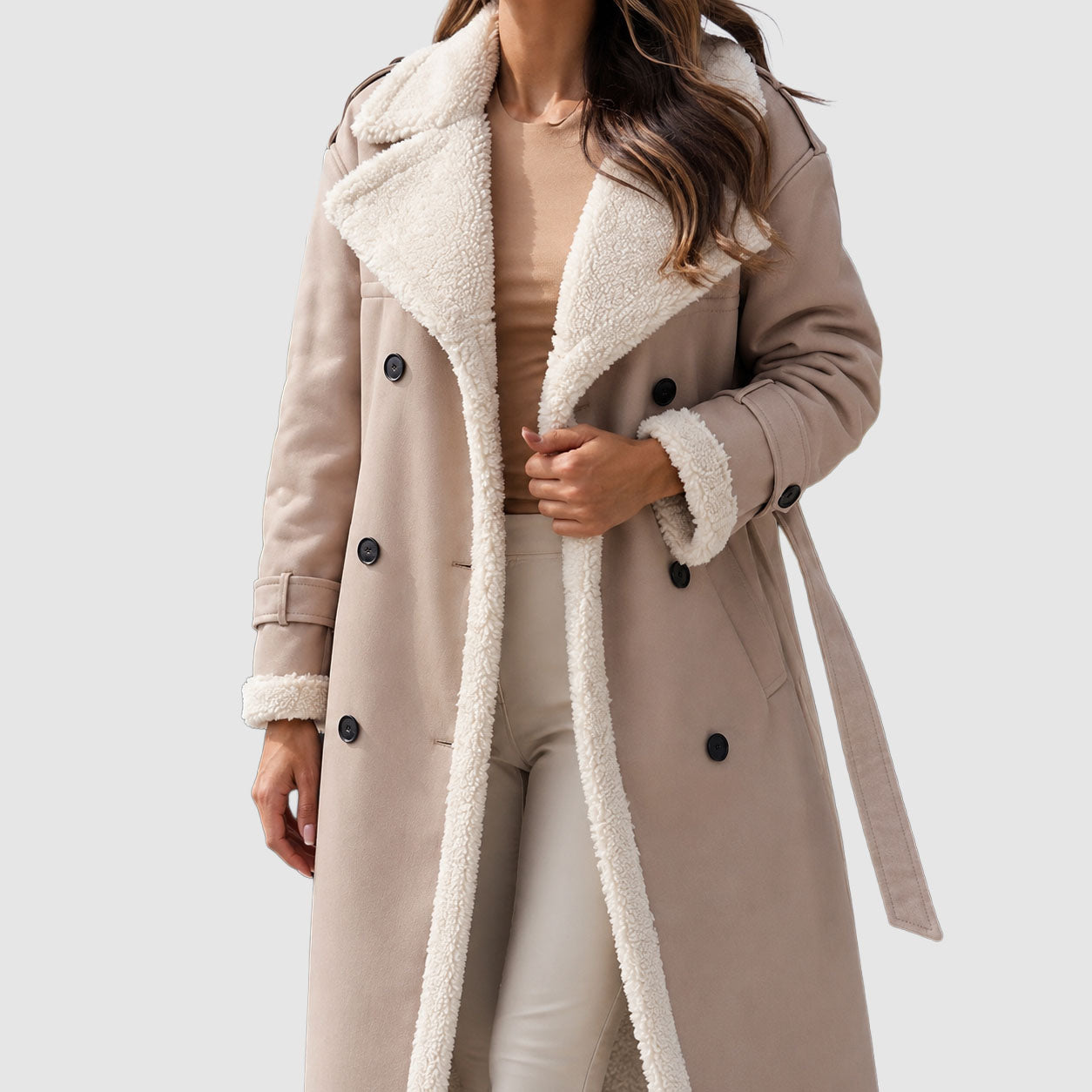 Celine - Women's Faux-Shearling Lined Belted Long Trench Coat