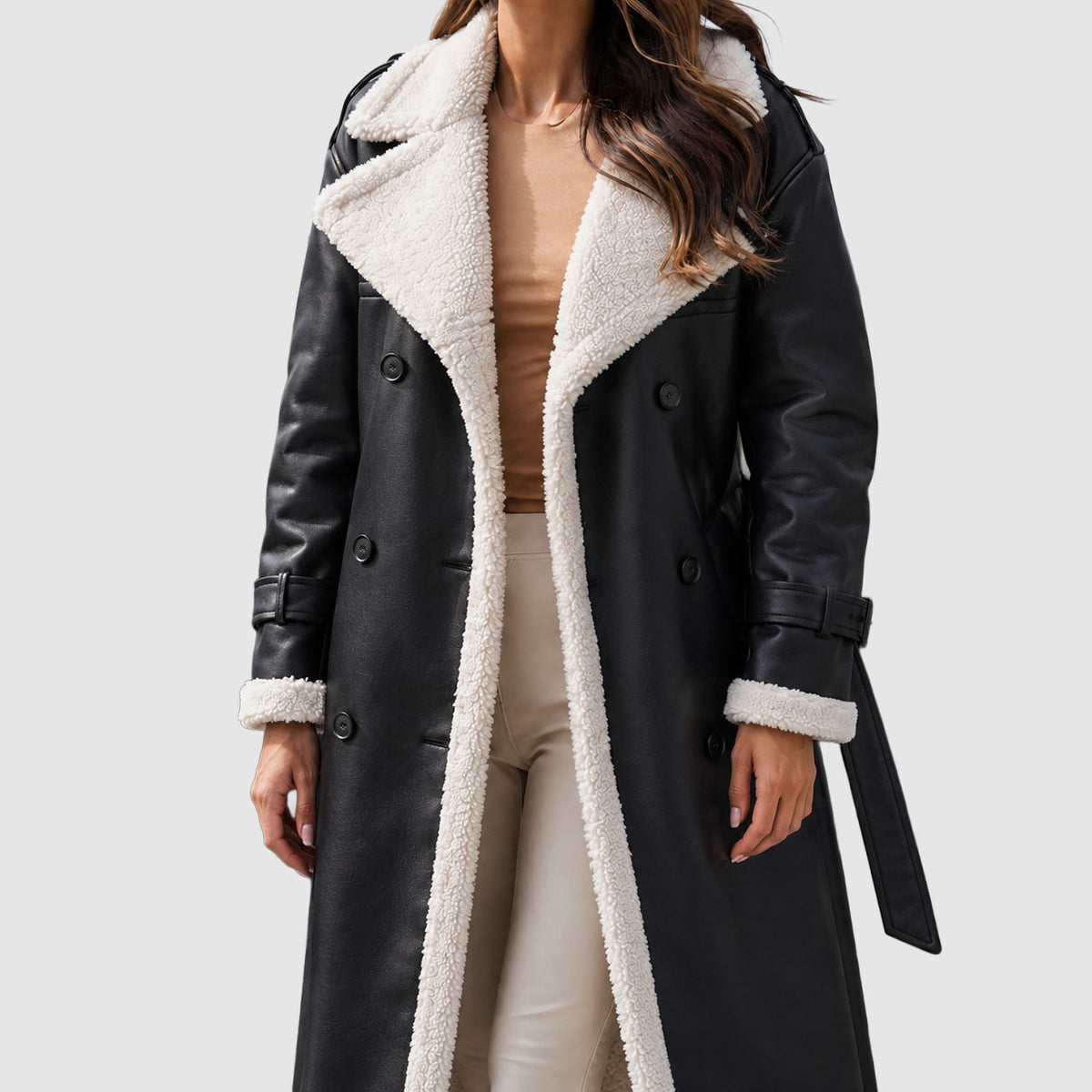 Celine - Women's Faux-Shearling Lined Belted Long Trench Coat