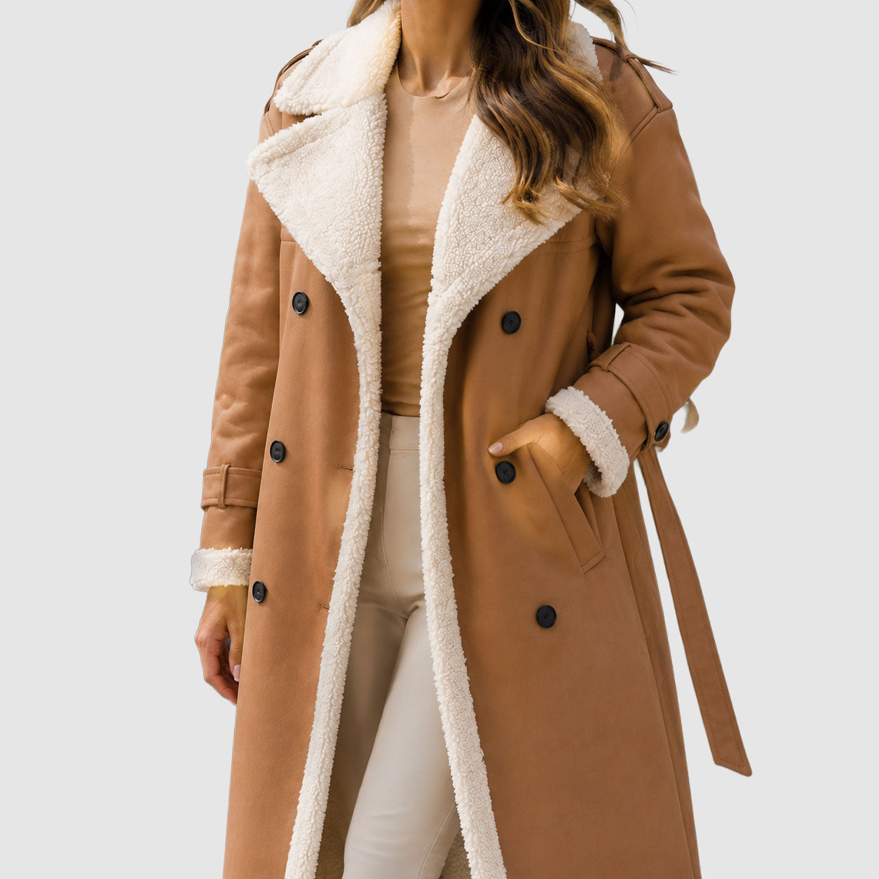 Celine - Women's Faux-Shearling Lined Belted Long Trench Coat