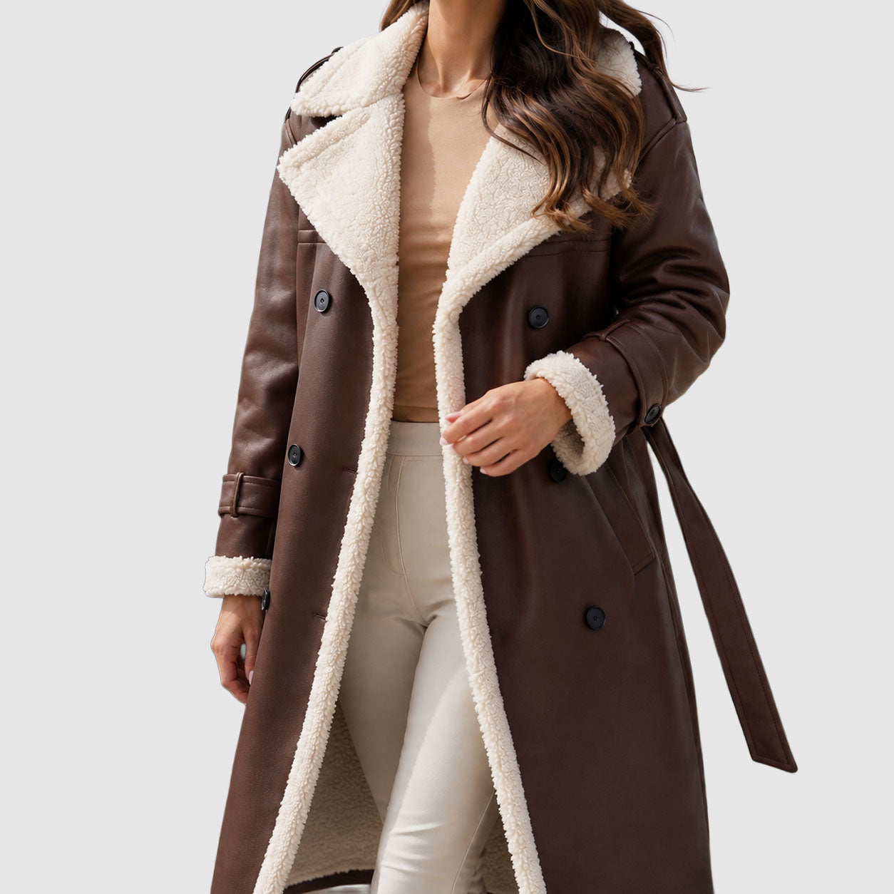 Celine - Women's Faux-Shearling Lined Belted Long Trench Coat