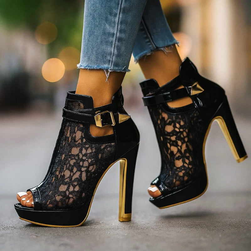 Charlotte - Women's Lace Platform Stiletto Heels