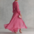 Cheryl - Women’s Deep V-Neck Wrap Tie Maxi Dress
