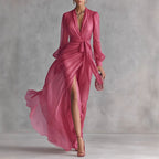 Cheryl - Women’s Deep V-Neck Wrap Tie Maxi Dress