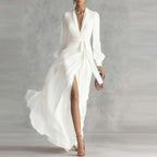 Cheryl - Women’s Deep V-Neck Wrap Tie Maxi Dress