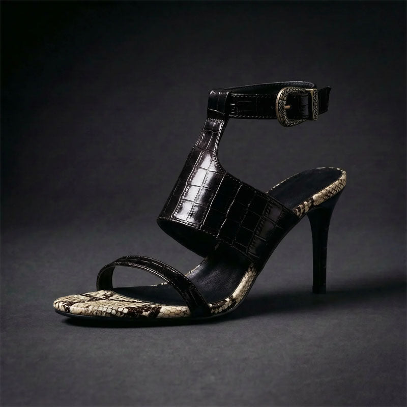Chloe -  Women's Croc-Embossed Ankle Strap Stiletto Sandals
