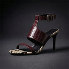 Chloe -  Women's Croc-Embossed Ankle Strap Stiletto Sandals