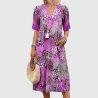 Chloe - Women's Short Sleeve Patterned Midi Dress