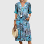 Chloe - Women's Short Sleeve Patterned Midi Dress