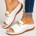 Chloe - Women's Slip-On Metallic Accent Platform Sandals