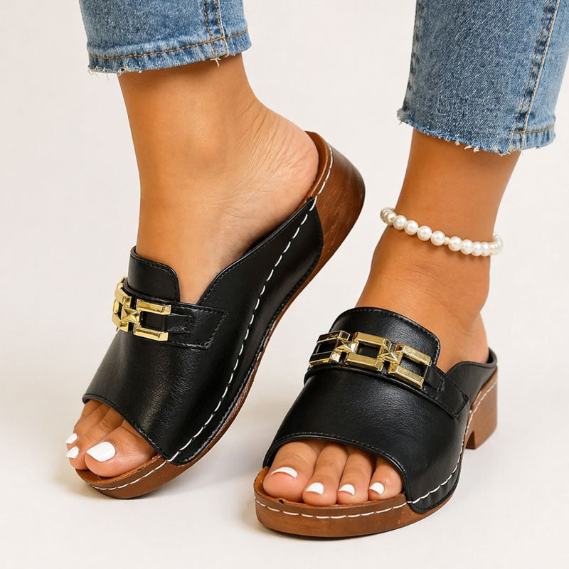 Chloe - Women's Slip-On Metallic Accent Platform Sandals