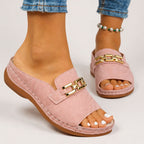 Chloe - Women's Slip-On Metallic Accent Platform Sandals