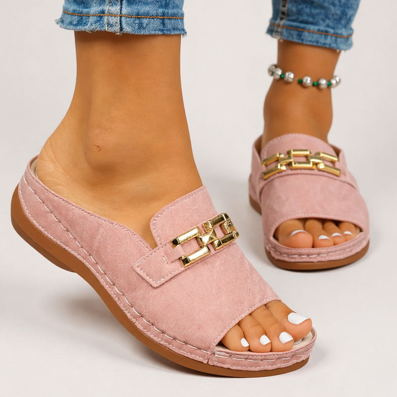 Chloe - Women's Slip-On Metallic Accent Platform Sandals