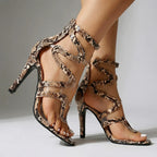 Chloe - Women's Strappy Snake Print Open Toe Heels