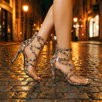 Chloe - Women's Strappy Snake Print Open Toe Heels