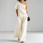 Chloe - Women's Linen One Shoulder Lounge Set