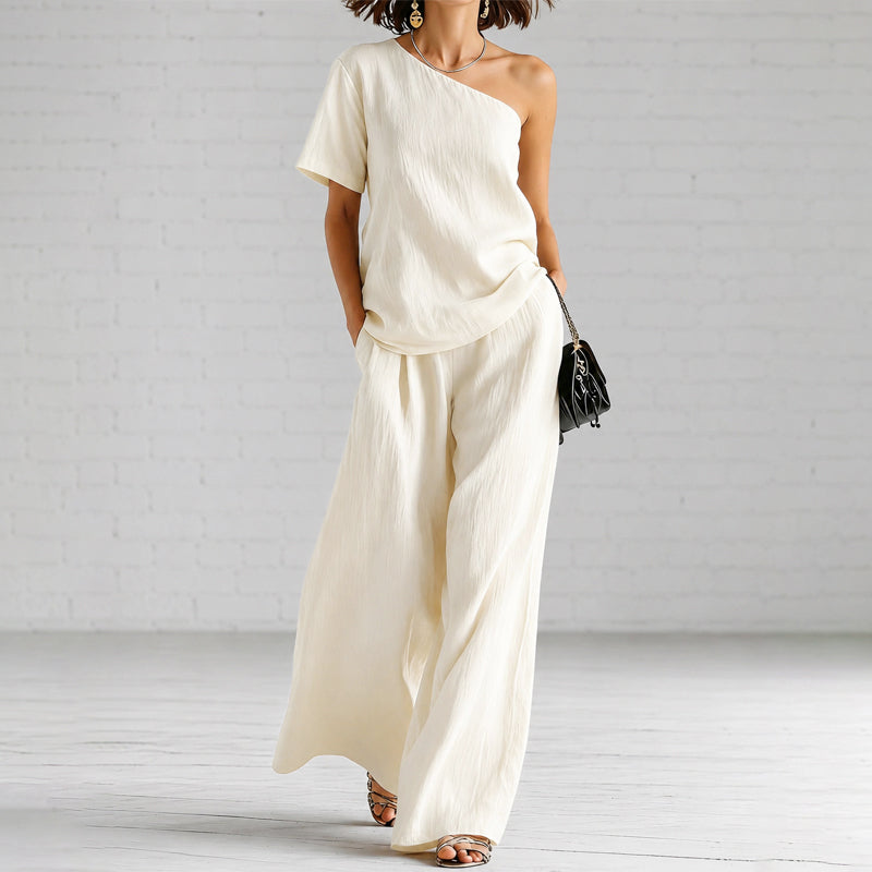 Chloe - Women's Linen One Shoulder Lounge Set