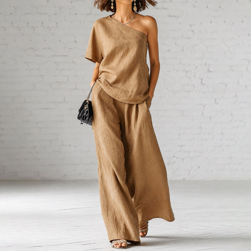 Chloe - Women's Linen One Shoulder Lounge Set