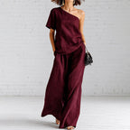 Chloe - Women's Linen One Shoulder Lounge Set