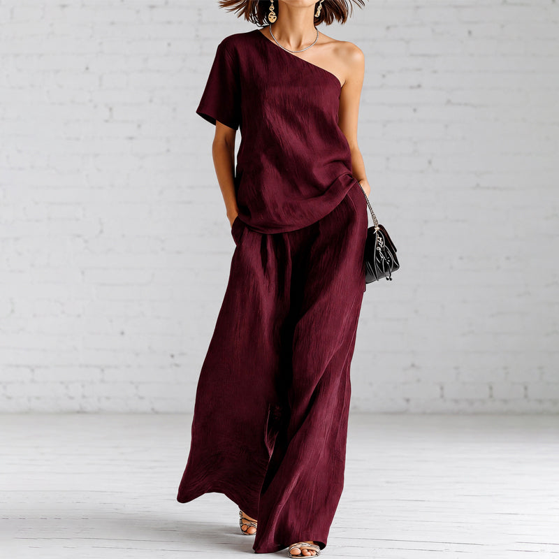 Chloe - Women's Linen One Shoulder Lounge Set