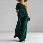 Chloe - Women's Linen One Shoulder Lounge Set