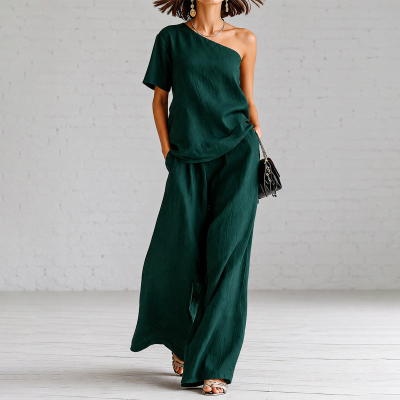 Chloe - Women's Linen One Shoulder Lounge Set