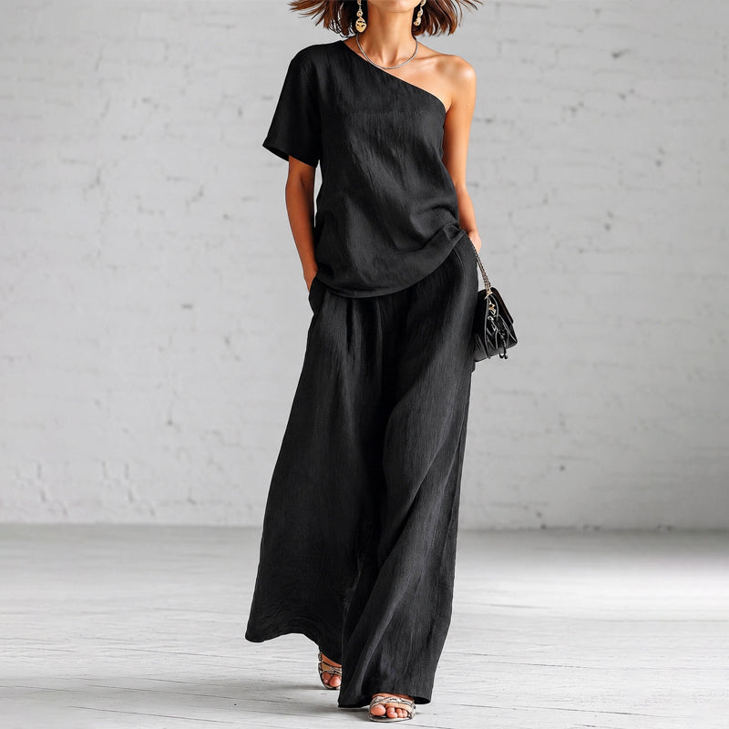 Chloe - Women's Linen One Shoulder Lounge Set