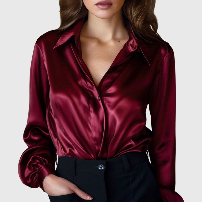 Claire - Women’s Satin Button-Down Blouse with Tailored Fit
