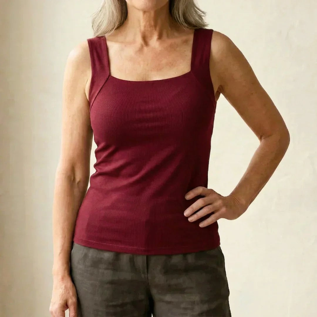 Claire - Women's Square Neck Sleeveless Fitted Tank Top