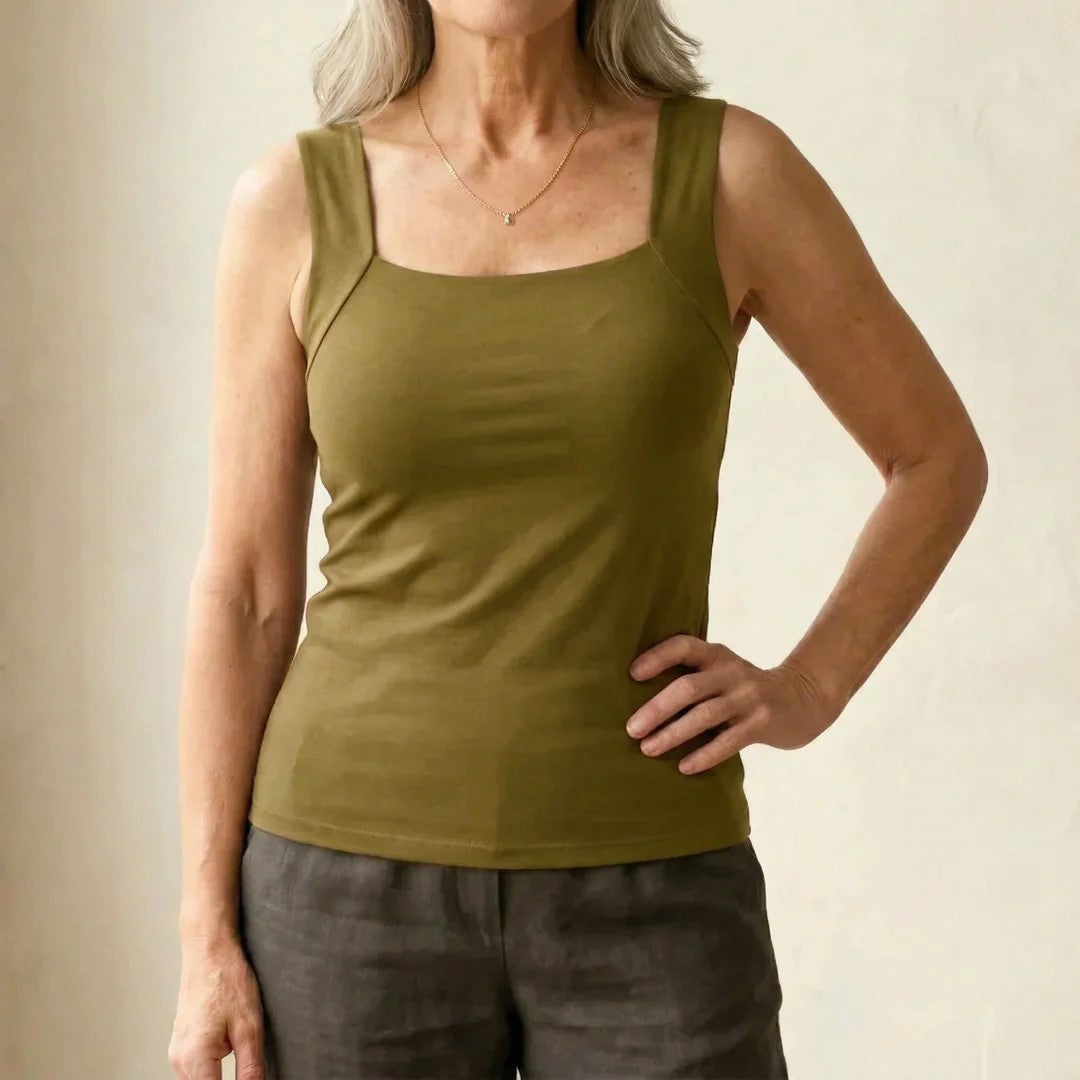 Claire - Women's Square Neck Sleeveless Fitted Tank Top