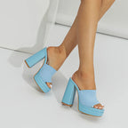 Claire - Women's Ribbed Strap Block Heel Sandals