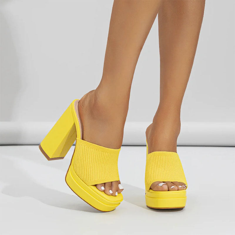 Claire - Women's Ribbed Strap Block Heel Sandals