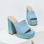 Claire - Women's Ribbed Strap Block Heel Sandals