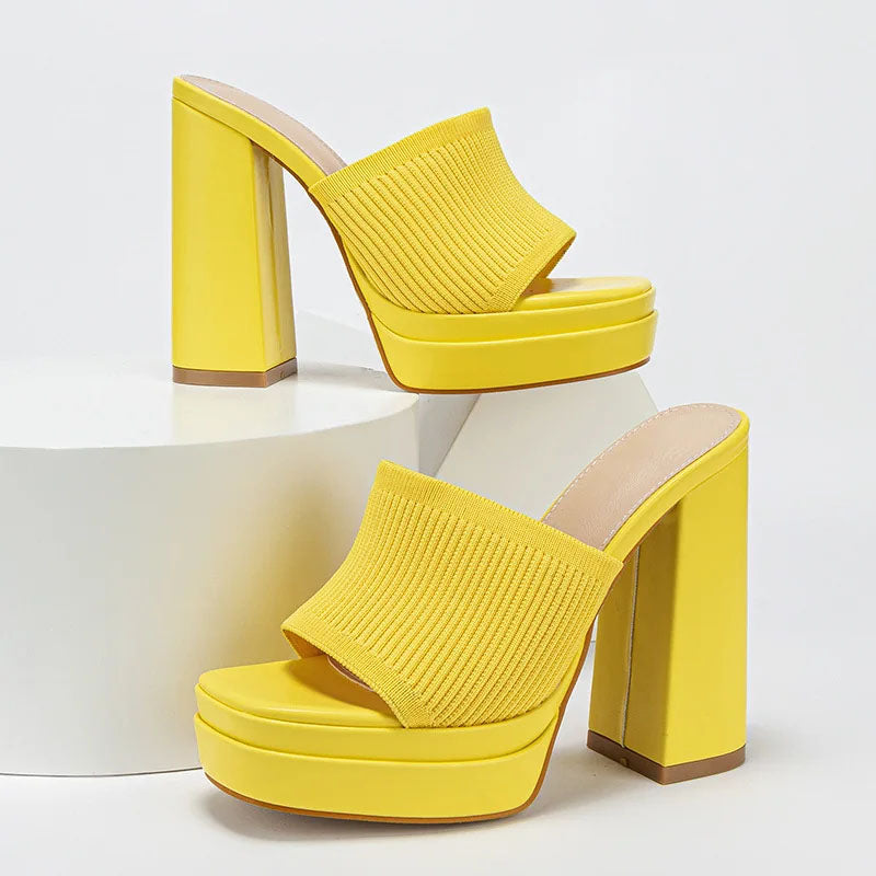 Claire - Women's Ribbed Strap Block Heel Sandals