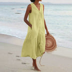 Clara - Women's Sleeveless Button-Down Maxi Dress