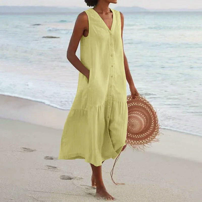 Clara - Women's Sleeveless Button-Down Maxi Dress