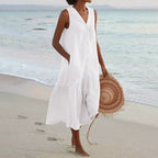 Clara - Women's Sleeveless Button-Down Maxi Dress