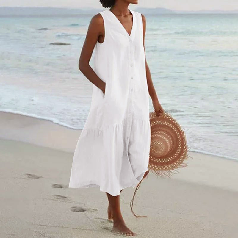 Clara - Women's Sleeveless Button-Down Maxi Dress