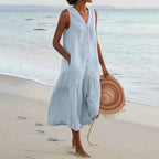 Clara - Women's Sleeveless Button-Down Maxi Dress