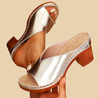 Clara - Women's V-Cut Upper Stacked Heel Slides