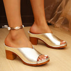 Clara - Women's V-Cut Upper Stacked Heel Slides