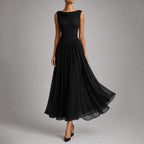 Clara - Women's Draped Boat Neck A-Line Dress