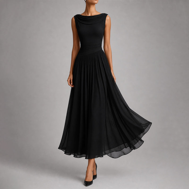 Clara - Women's Draped Boat Neck A-Line Dress