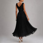 Clara - Women's Draped Boat Neck A-Line Dress