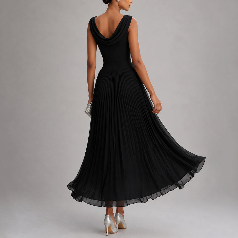 Clara - Women's Draped Boat Neck A-Line Dress