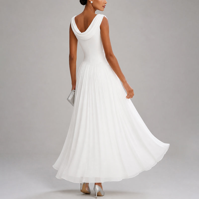 Clara - Women's Draped Boat Neck A-Line Dress