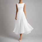 Clara - Women's Draped Boat Neck A-Line Dress