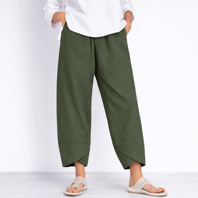 Clara - Women's Loose-Fit Linen Tulip-Hem Trousers