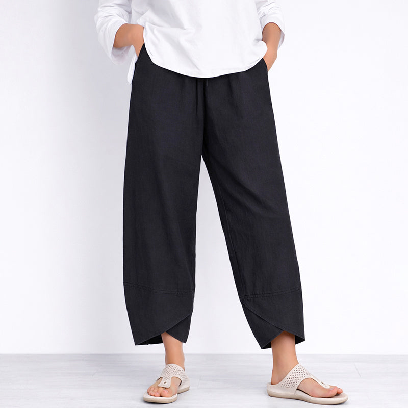 Clara - Women's Loose-Fit Linen Tulip-Hem Trousers