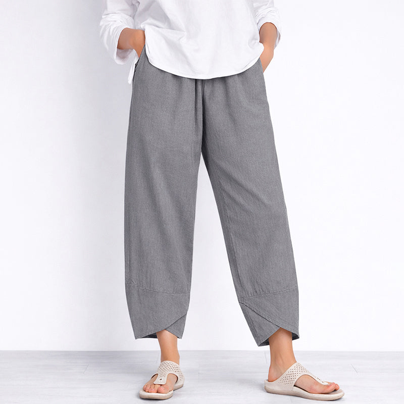 Clara - Women's Loose-Fit Linen Tulip-Hem Trousers